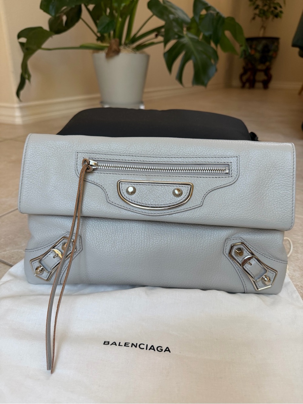 Balenciaga Metal Edge City Envelope Clutch in Gris Perle